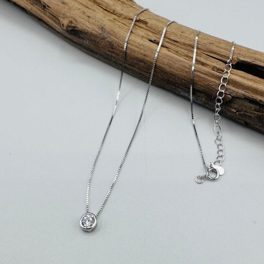 Bezel Solitaire Sterling Silver CZ Necklace