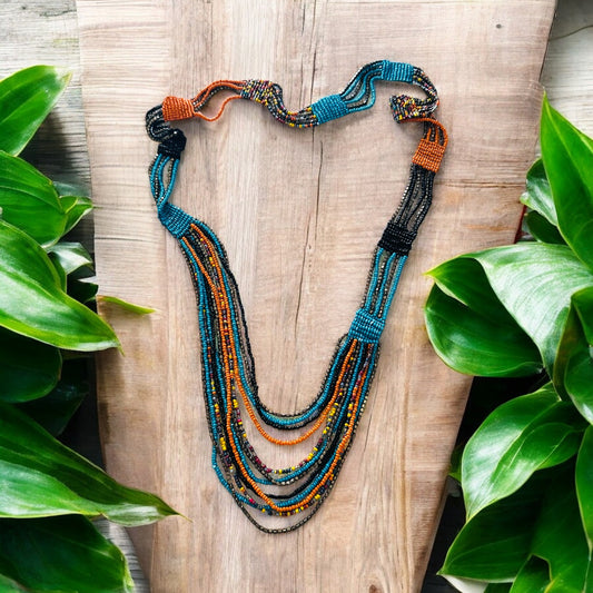 Boho Multicolor Layered Seed Bead Statement Necklace