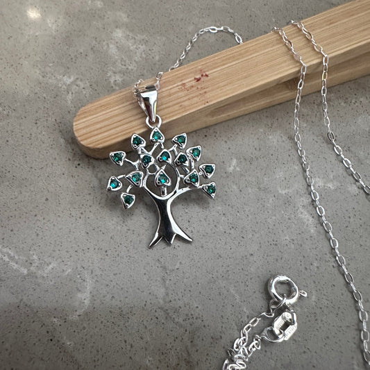 Tree of Life Sterling Silver CZ Necklace