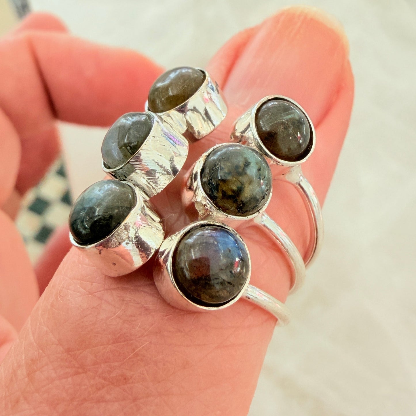 Labradorite Cluster Ring 925 Silver Plated Adjustable, Statement, Boho