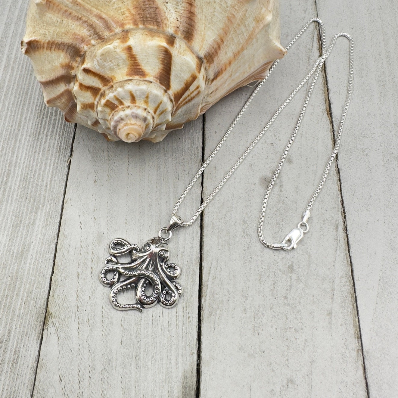Octopus Sterling Silver Necklace Rounded Box Chain