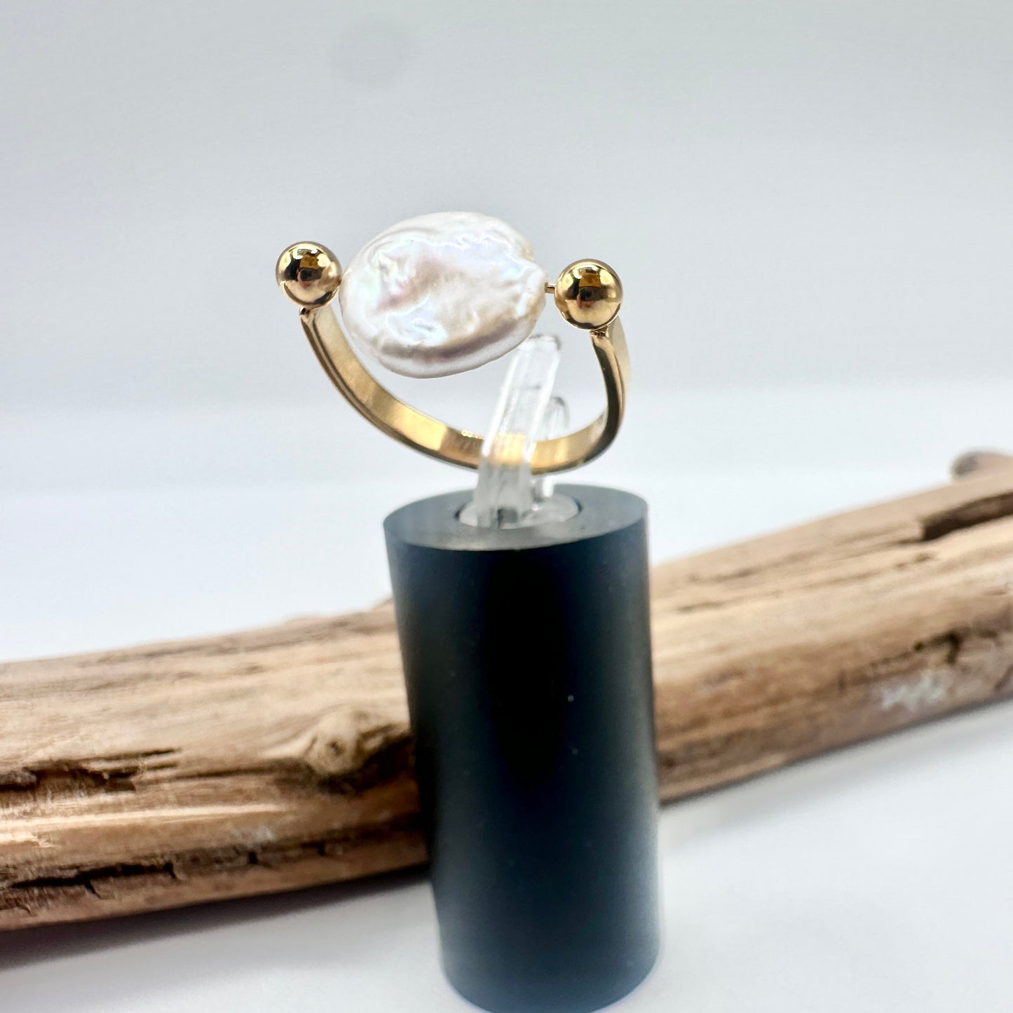 18K Gold Baroque Pearl Ring – Non-Tarnish Stainless Steel, Size 7