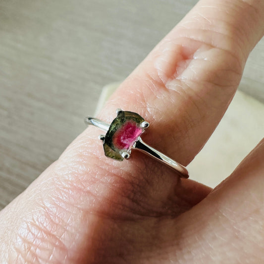 Natural Watermelon Tourmaline 925 Sterling Silver Ring