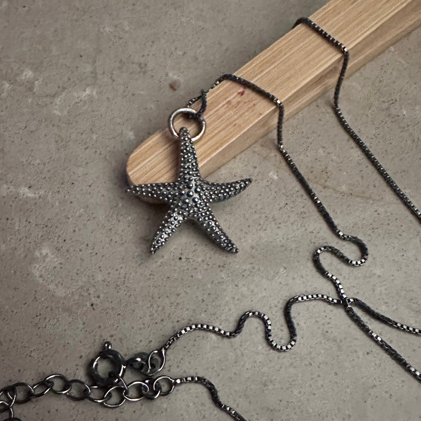 Sterling Silver Starfish Necklace, Black Rhodium Box Chain