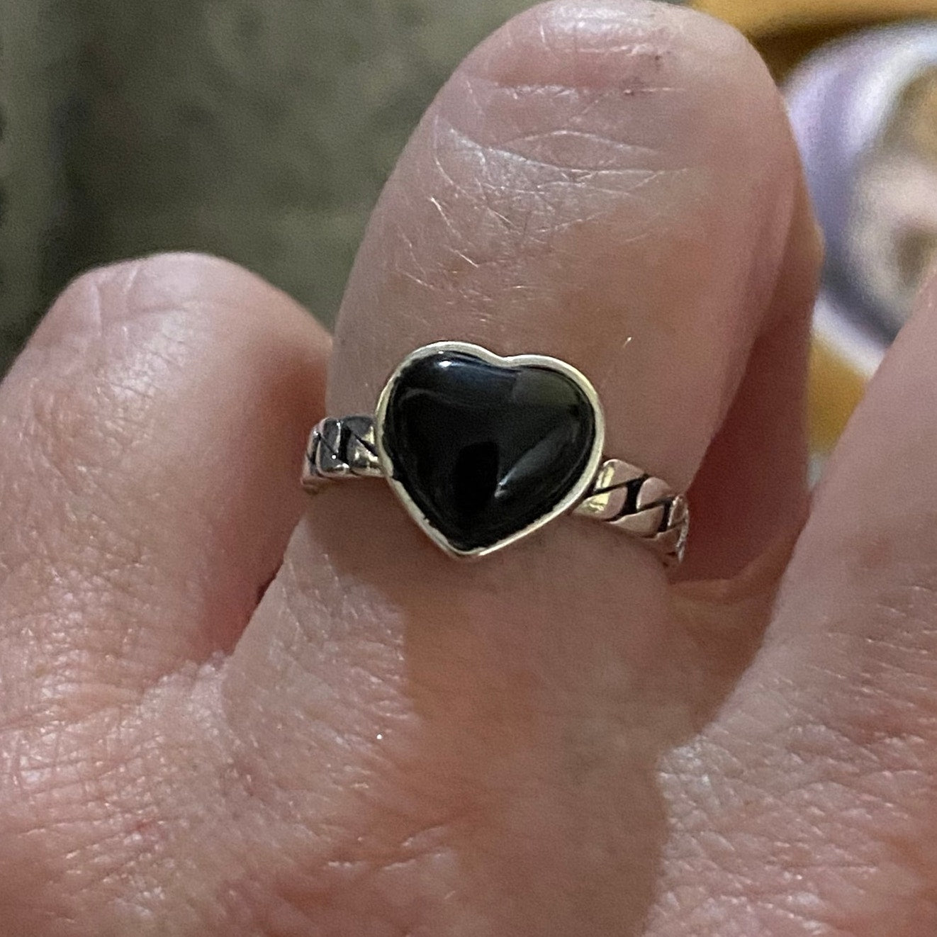925 Sterling Silver Black Agate Heart Ring