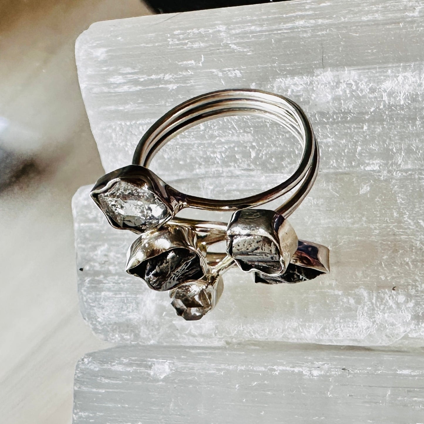 Natural Herkimer Diamond & Meteorite Campo Del Cielo Sterling Ring