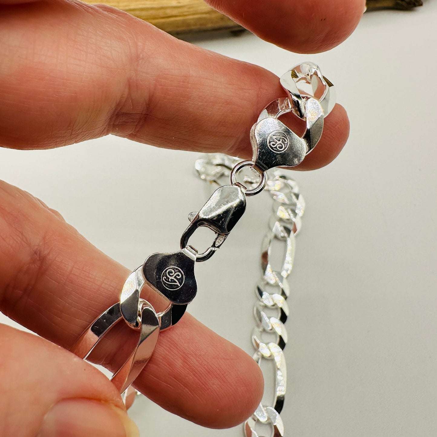 Solid Sterling Silver Flat Figaro 24" Chain