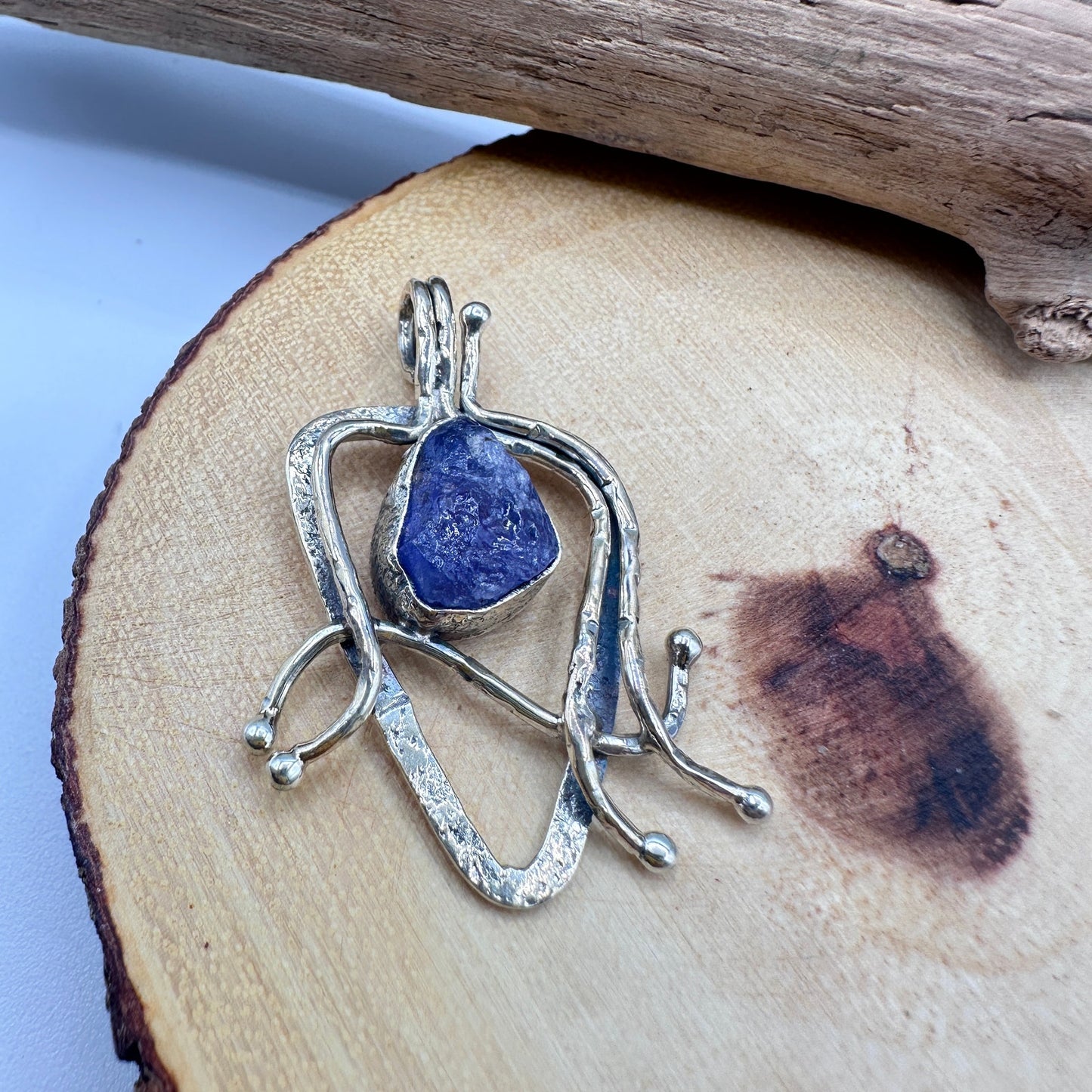 Sterling Silver Artisan Pendant – Rough Tanzanite Stone