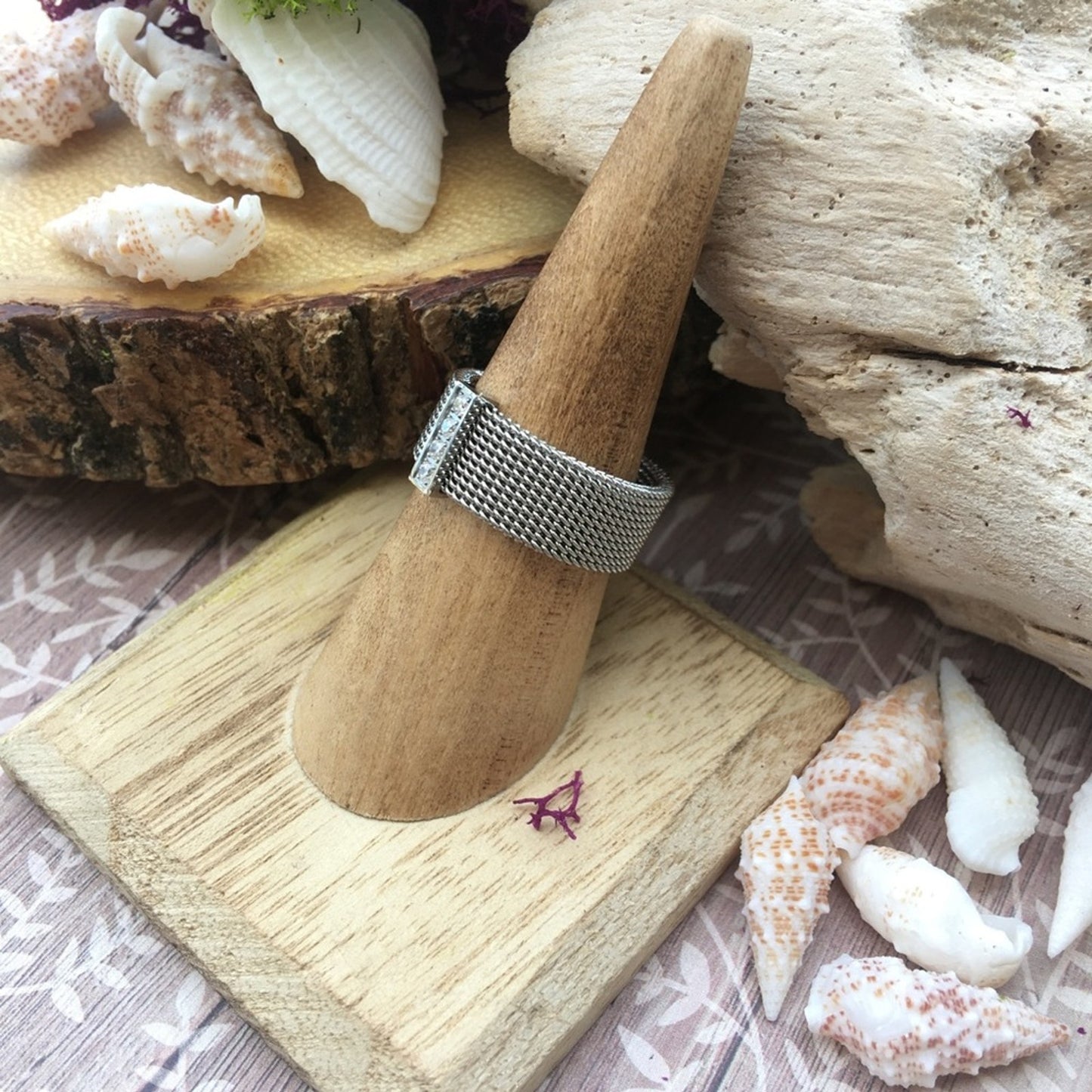 Stainless Steel Mesh CZ Ring Size 8