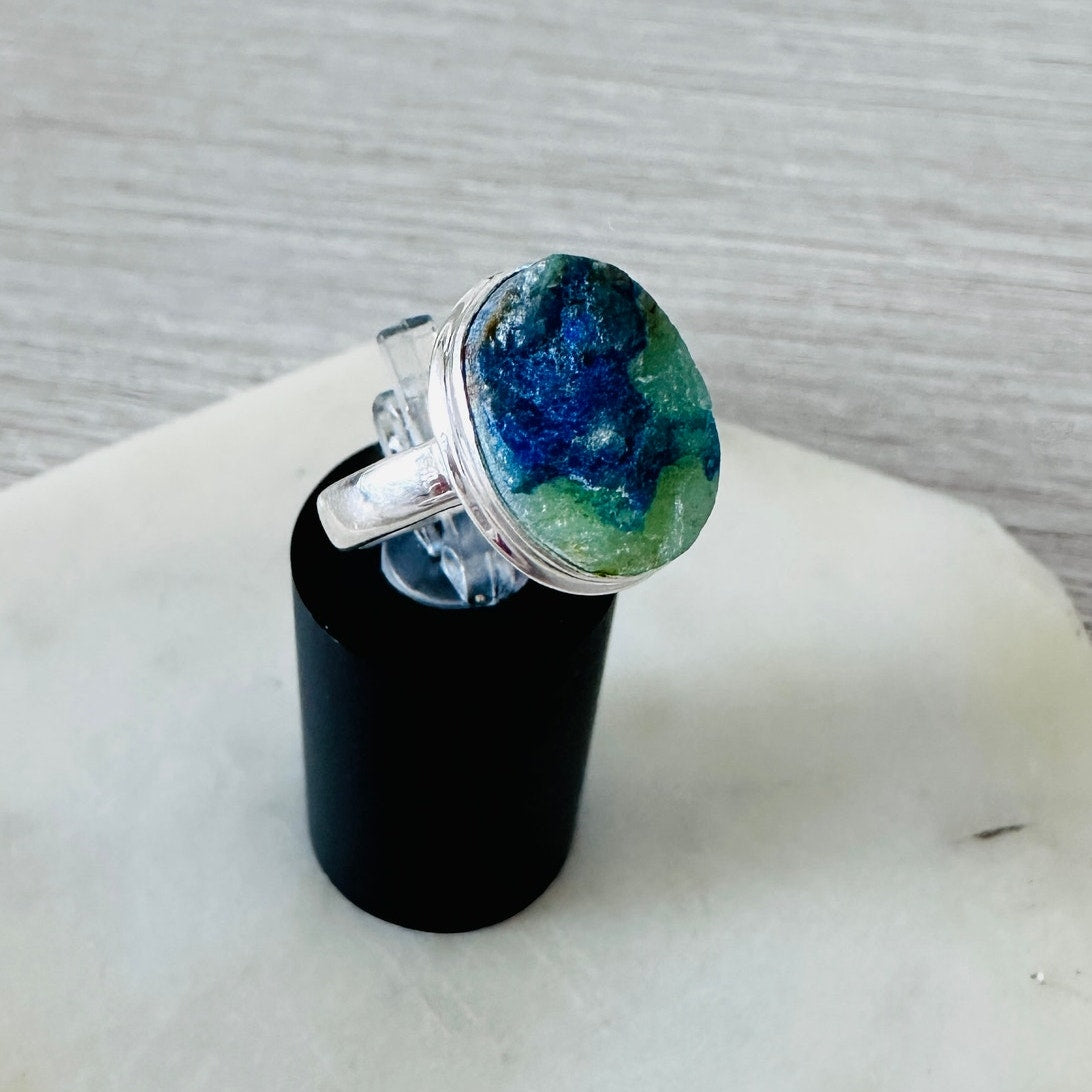 Azurite Rough 925 Sterling Silver Ring Size 7.5