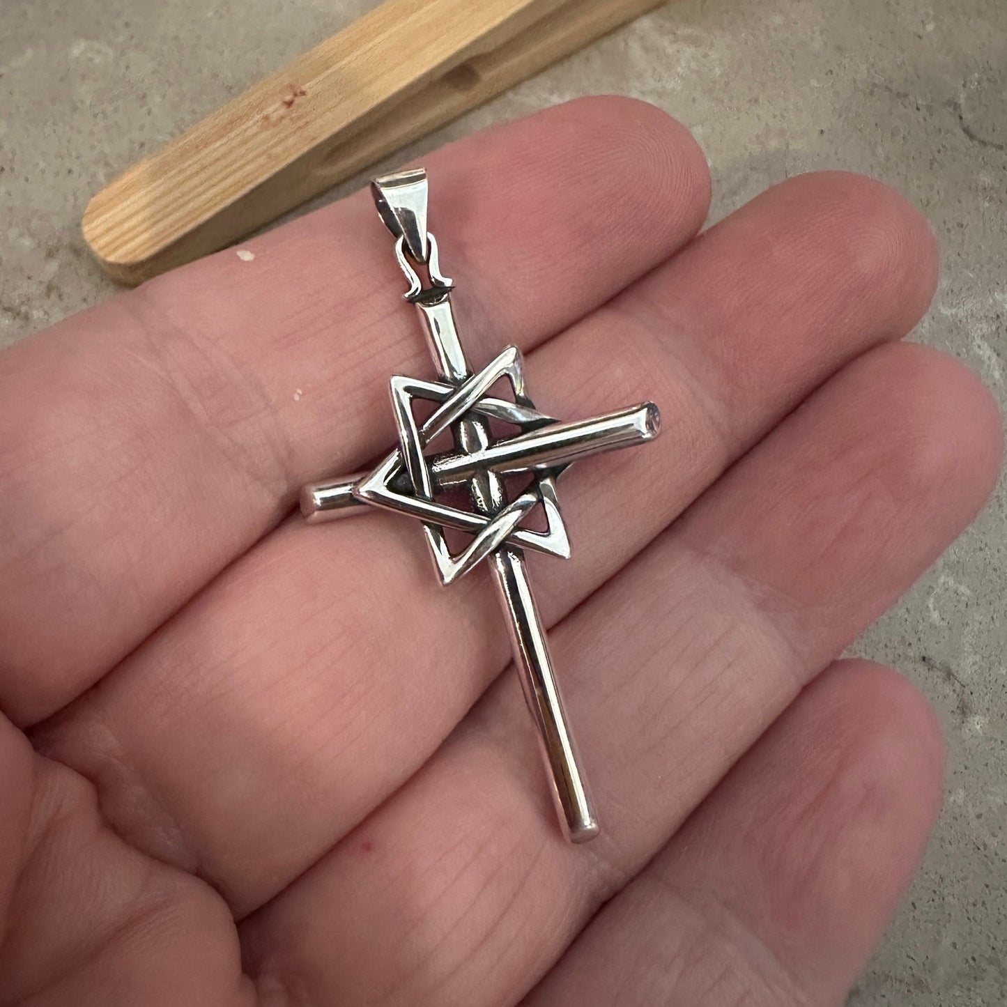 Sterling Silver Large Star of David Cross Pendant