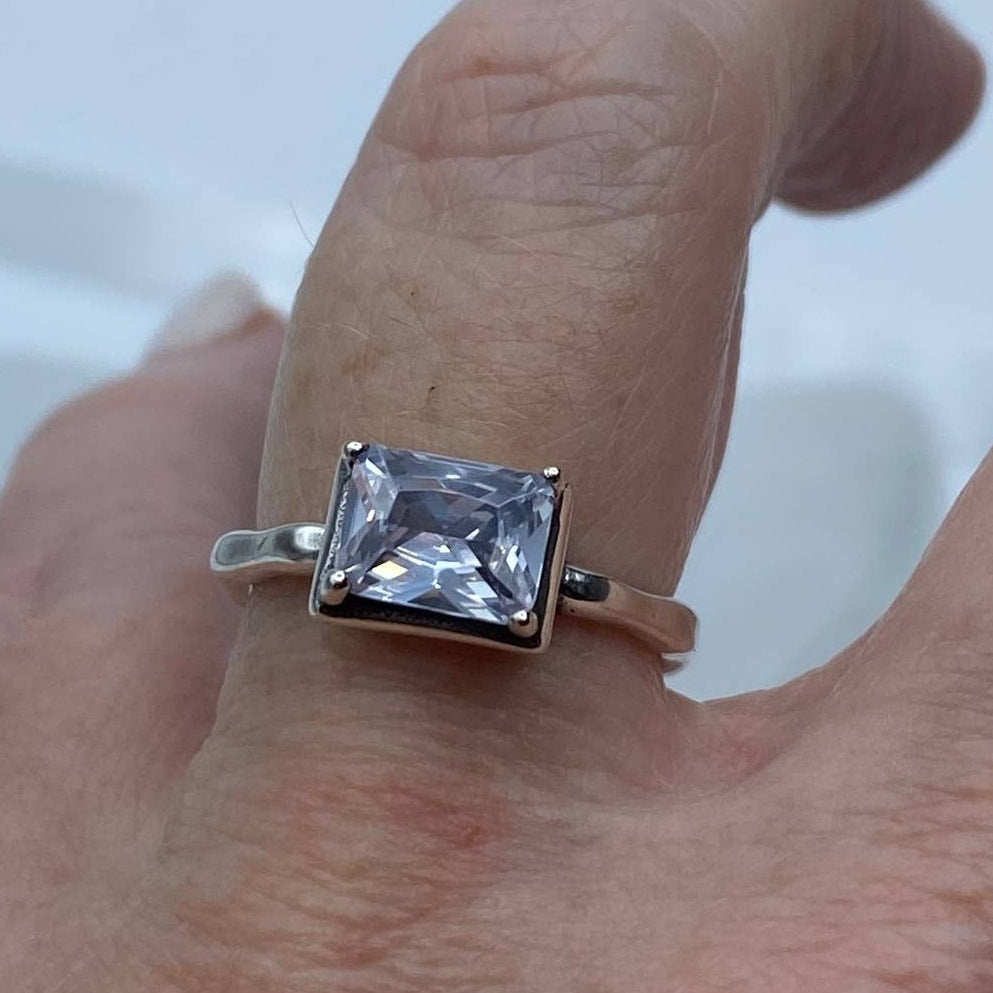 925 Sterling Silver Princess-Cut Clear Stone Adjustable Ring