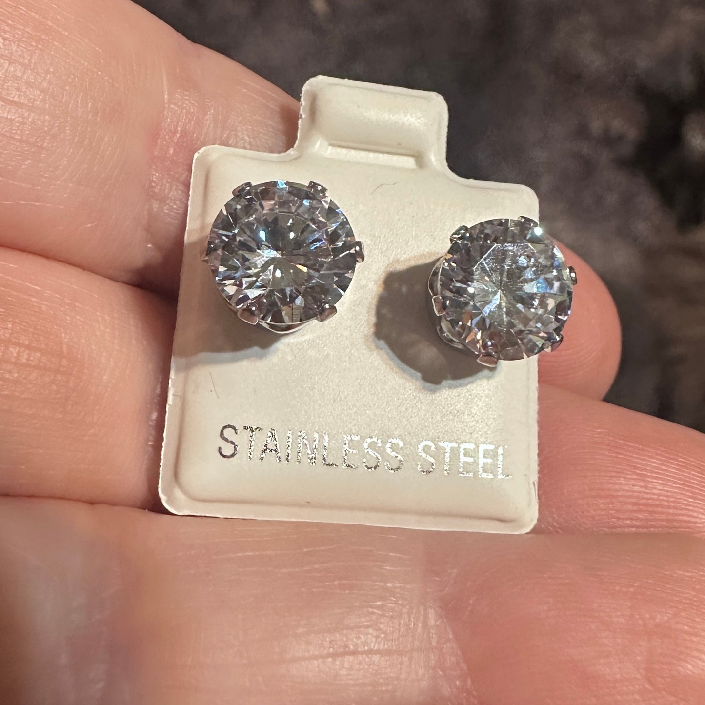 Stainless Steel 9mm Clear CZ Stud Earrings