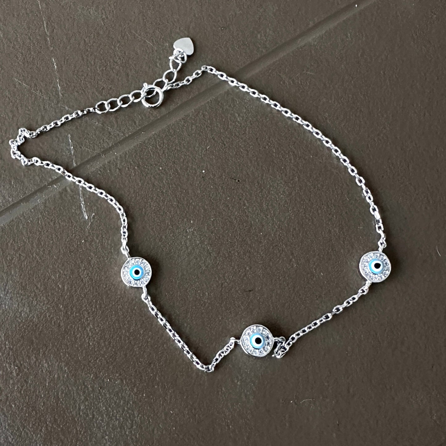 925 Sterling Silver Evil Eye CZ Anklet