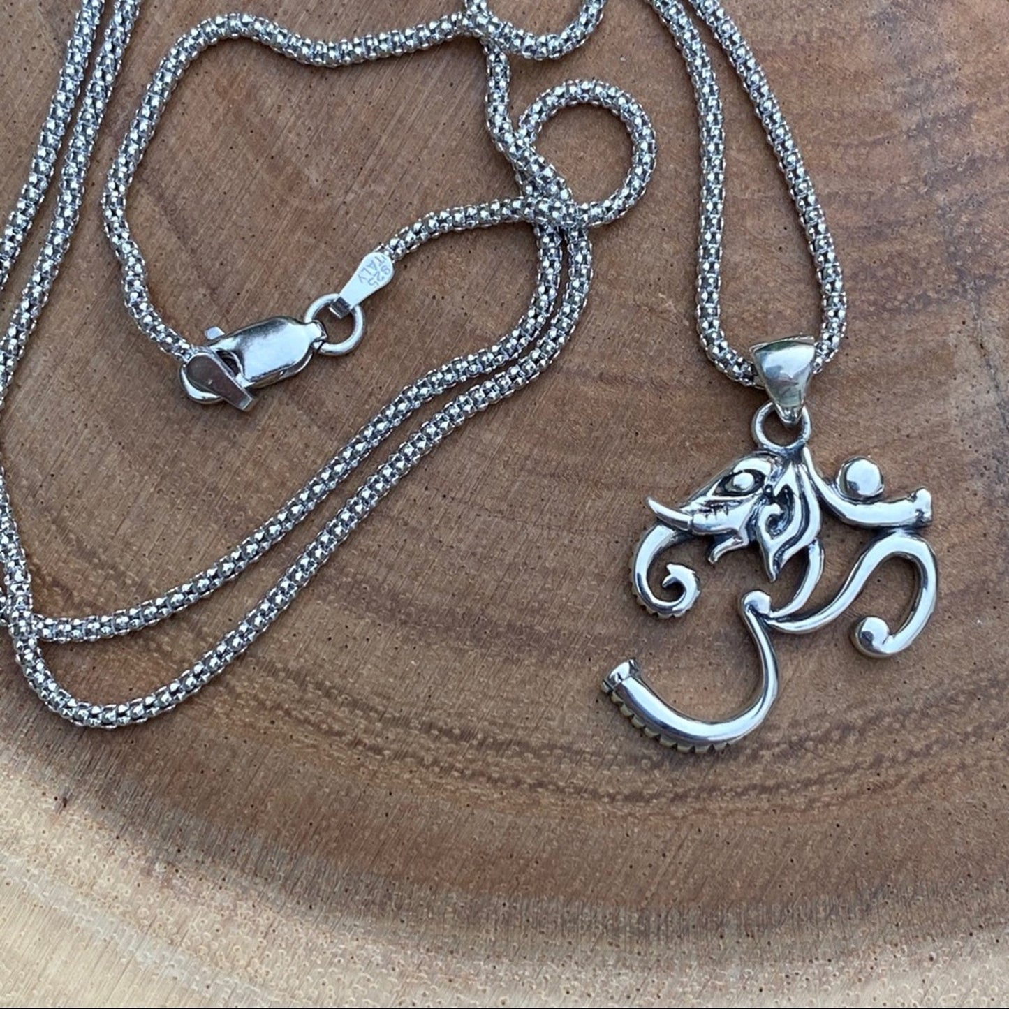 Sterling silver Om Elephant necklace