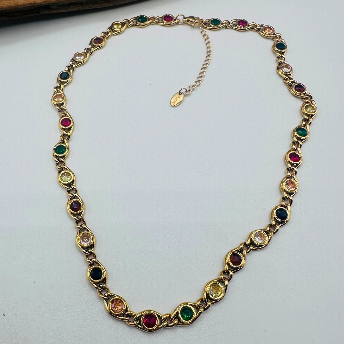 Gold-Plated Multi-Color Cubic Zirconia Choker Necklace-Stainless Steel