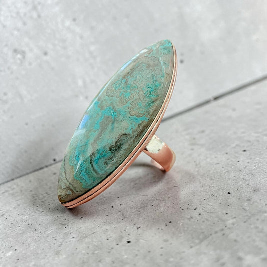 Mexican Laguna Blue Stone Ring 925 Silver Plated Statement  Size 9.5