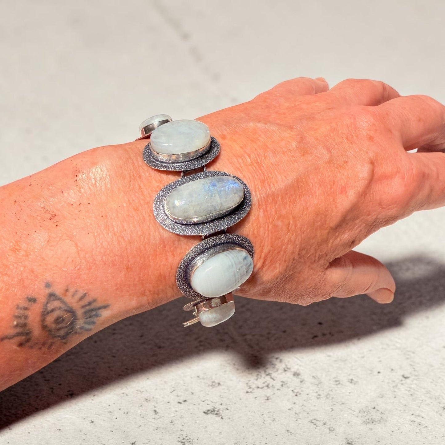 Rainbow Moonstone Bracelet Sterling Silver Plated