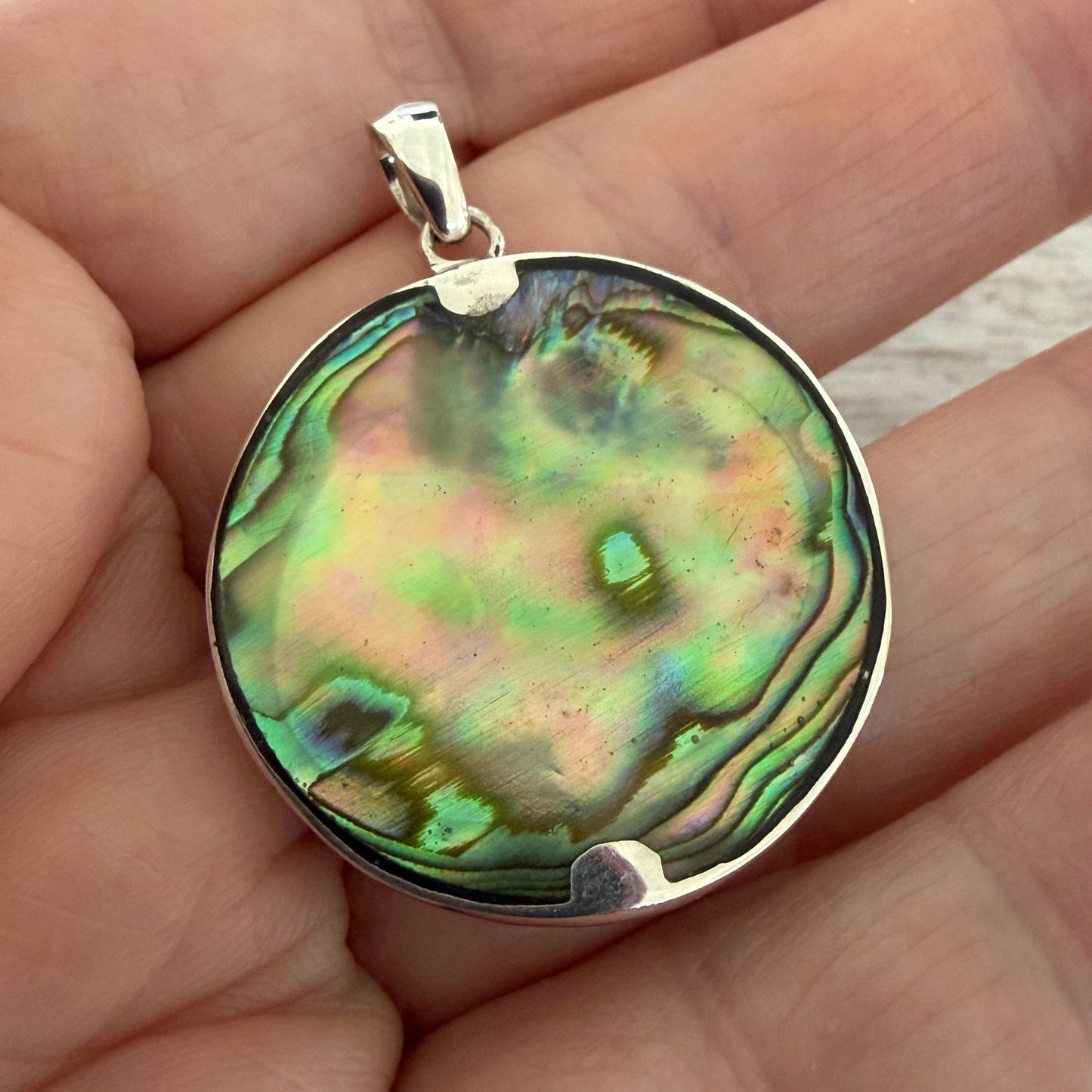Sterling Silver Two Bats Medallion Pendant-Blue Abalone Shell