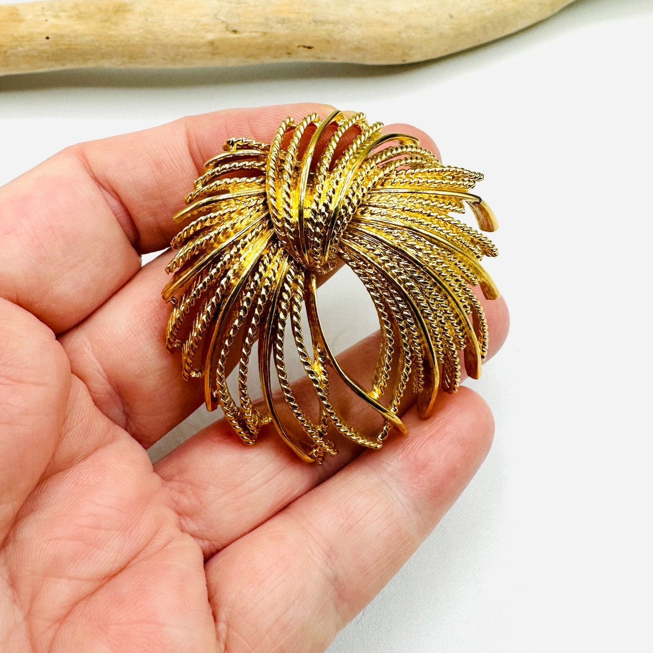 Signed Monet Mirador Brooch Vintage Gold Tone Statement 1960's