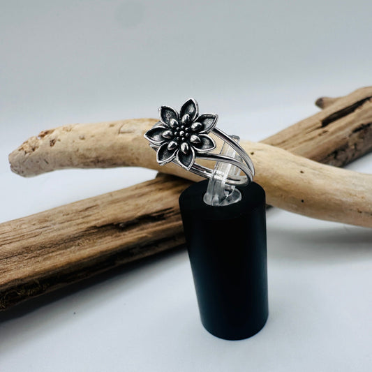 Sterling Silver Double Band Lotus Flower Ring