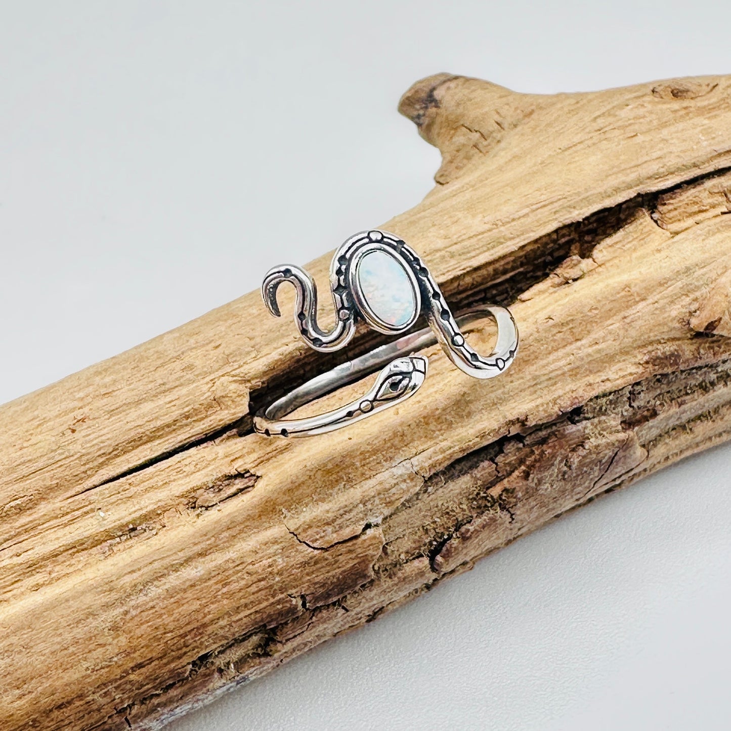 Lab Opal Snake Ring Sterling Silver