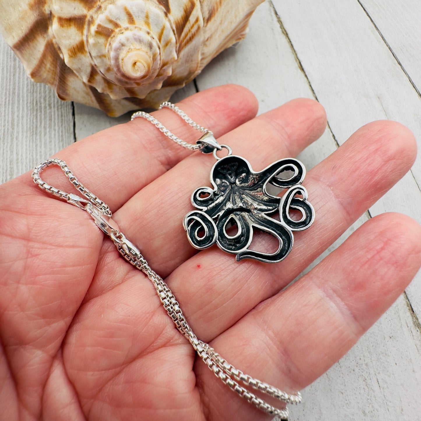 Octopus Sterling Silver Necklace Rounded Box Chain