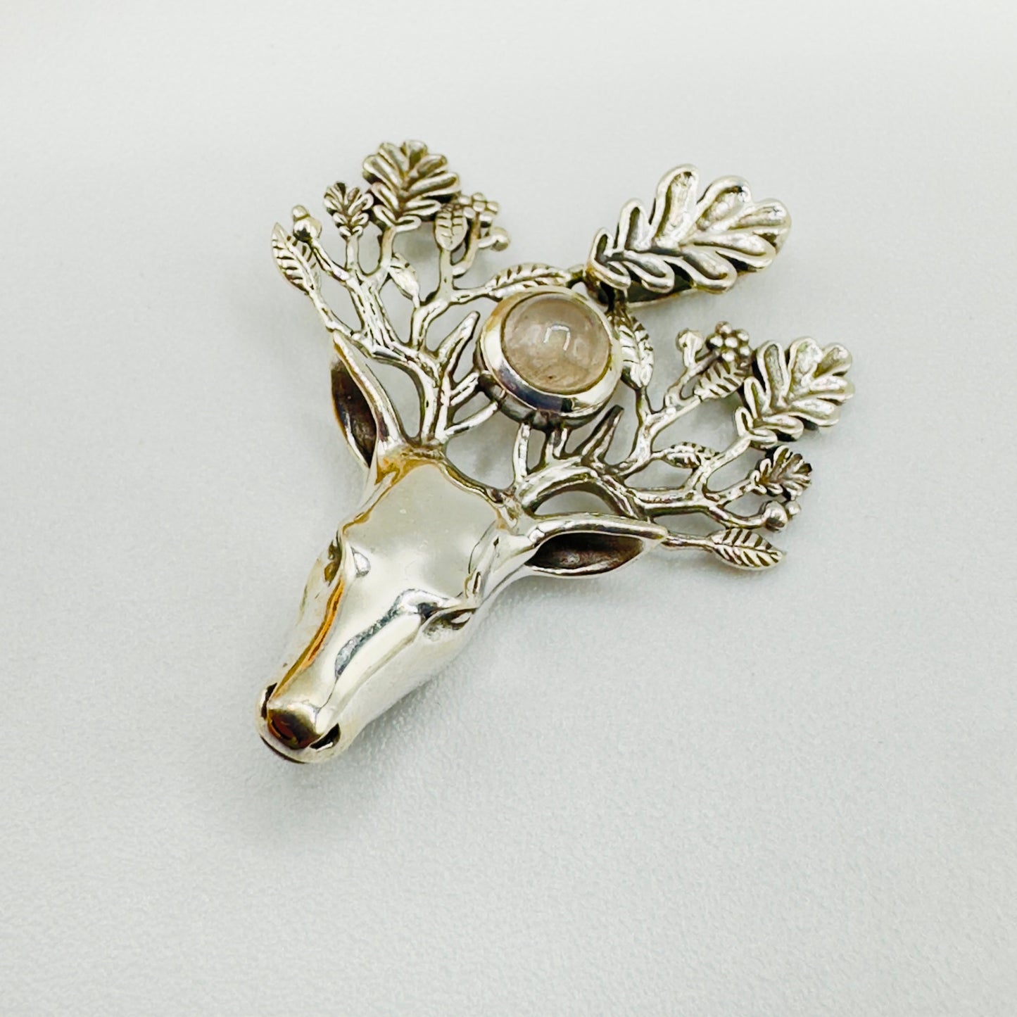 Sterling Silver Spirit Deer Rose Quartz Pendant