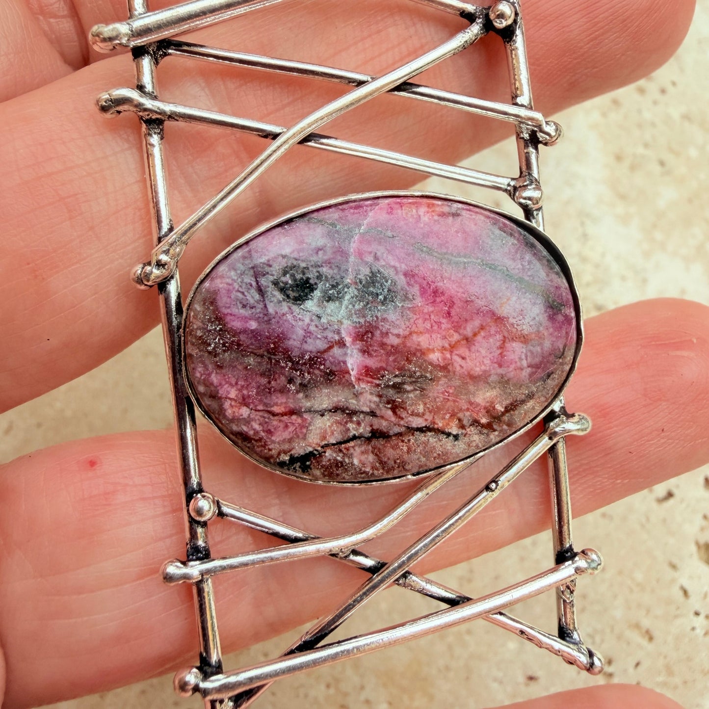 Cobalt Calcite Abstract Pendant 925 Silver Overlay Boho Statement