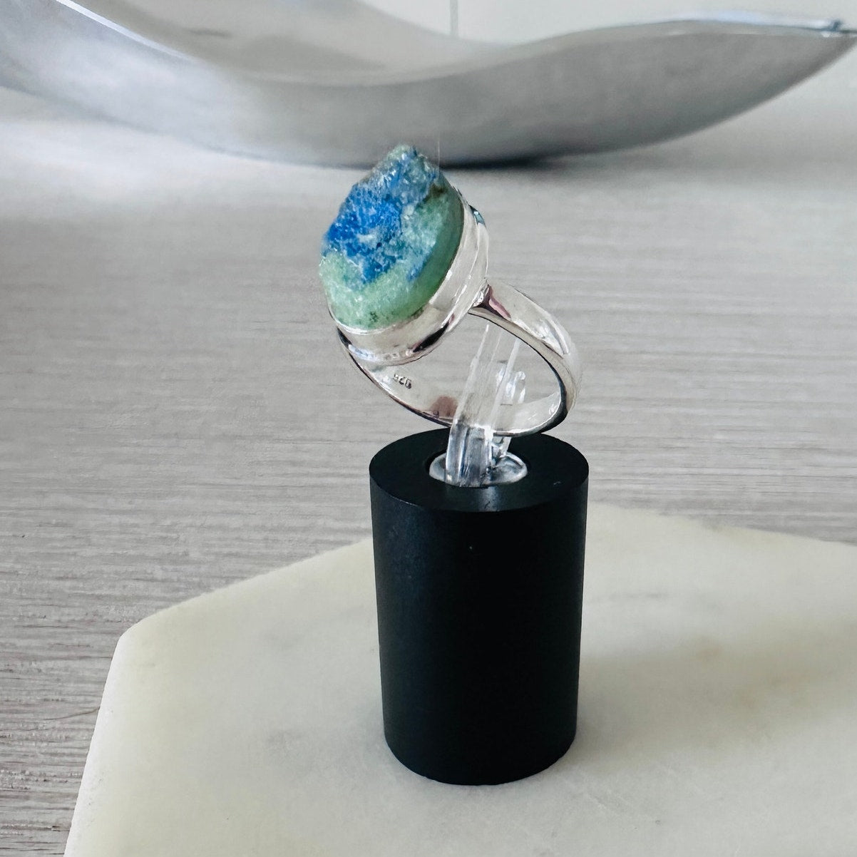 Azurite Rough 925 Sterling Silver Ring Size 7.5