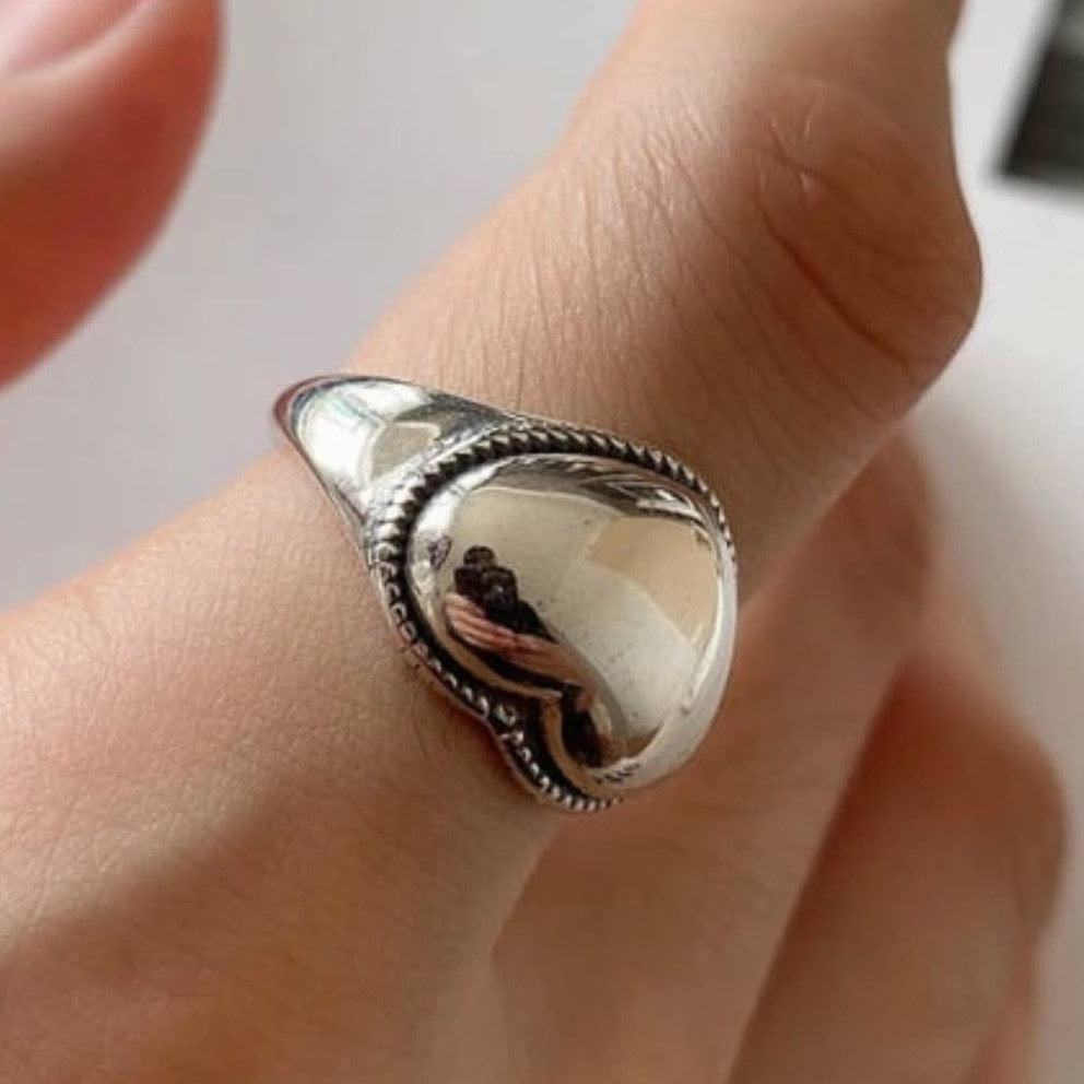 925 Sterling Silver Puff Heart Ring-Adjustable