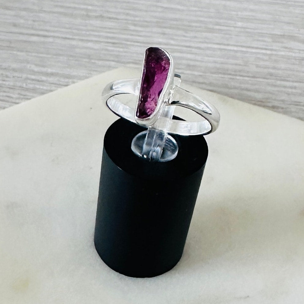 Natural Pink Tourmaline Crystal Sterling Silver Ring