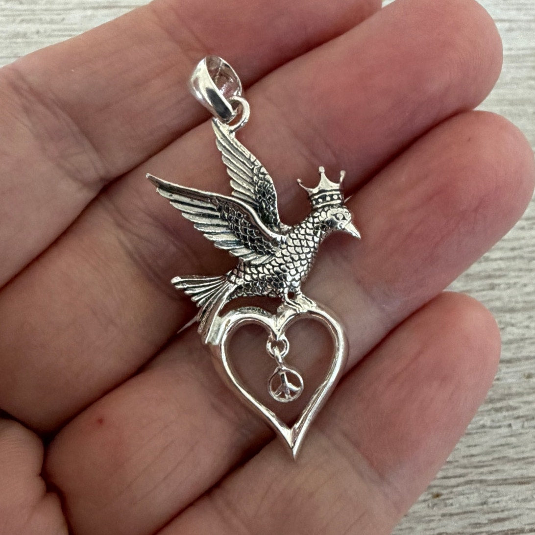 Sterling Silver Crowned Dove Peace Pendant – 925 Silver