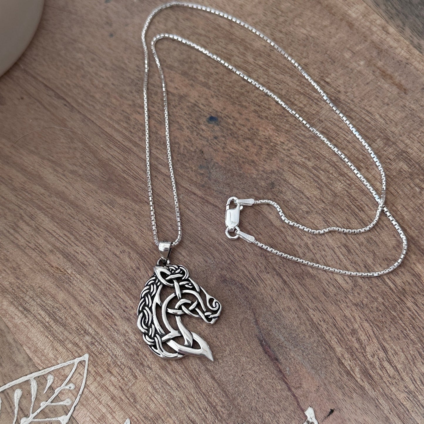 Sterling Silver Celtic Horse Pendant Necklace-18" Box Chain