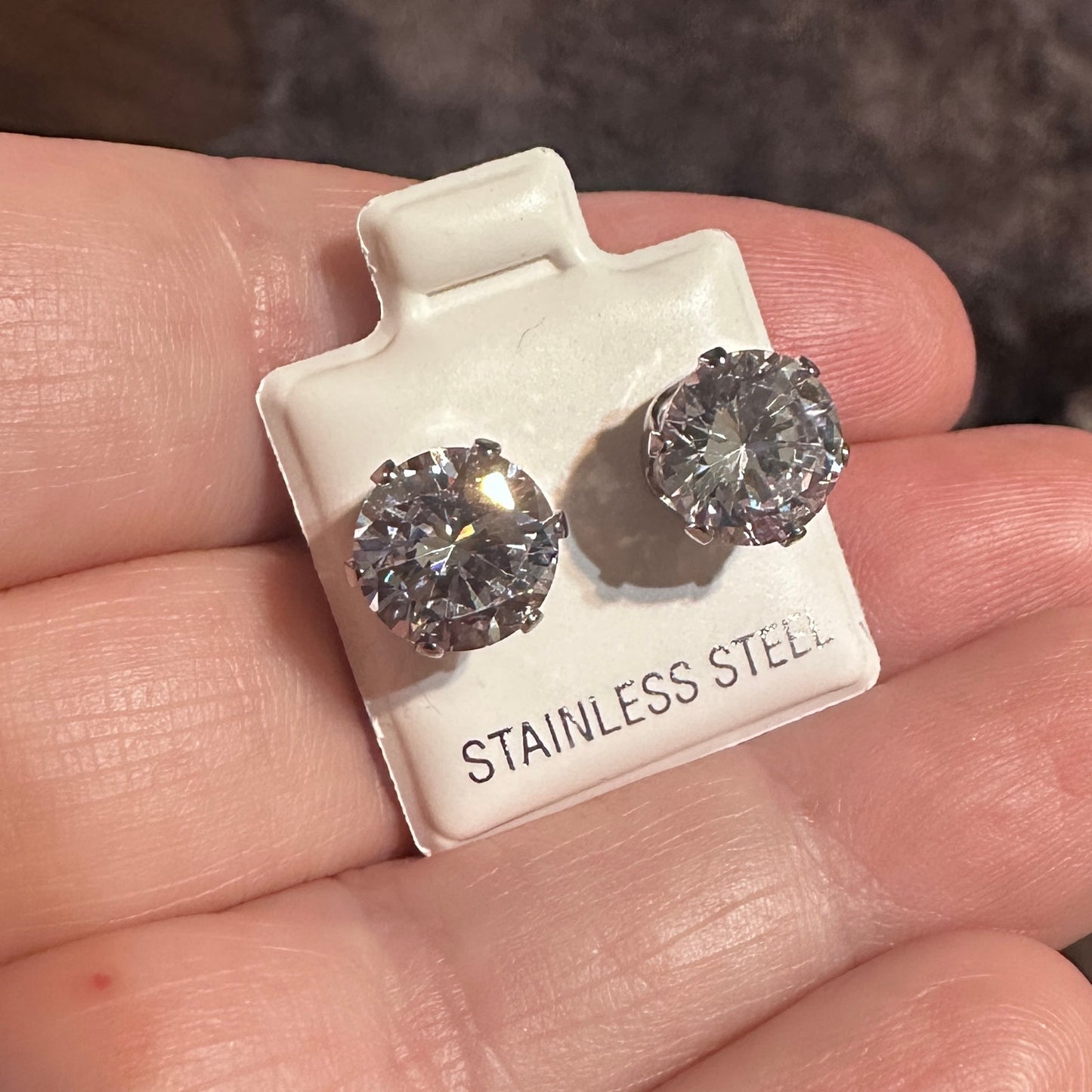 Stainless Steel 9mm Clear CZ Stud Earrings