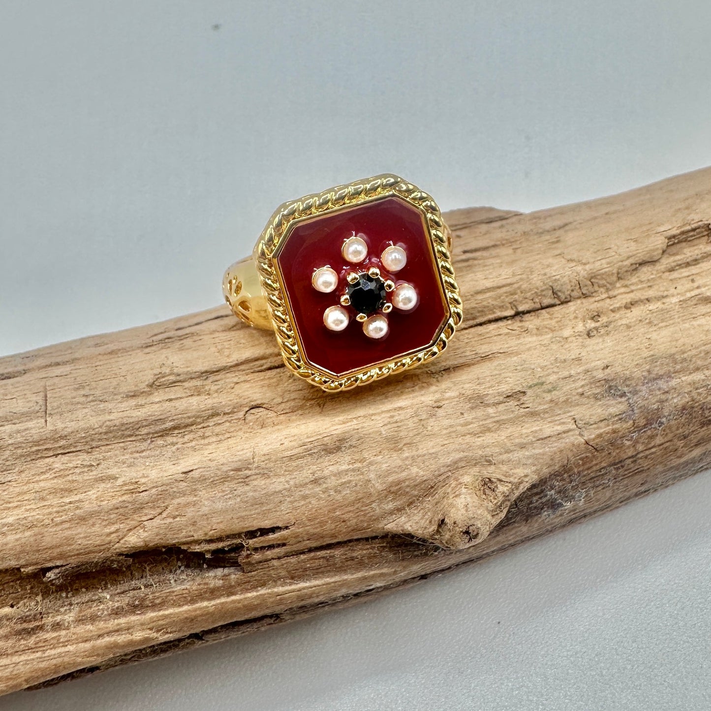 18K Retro Pearl Flower Ring-Adjustable