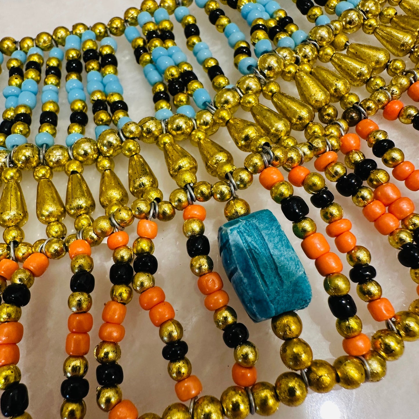 Egyptian Beaded Necklace Collar With Blue Scarabs, Cleopatra