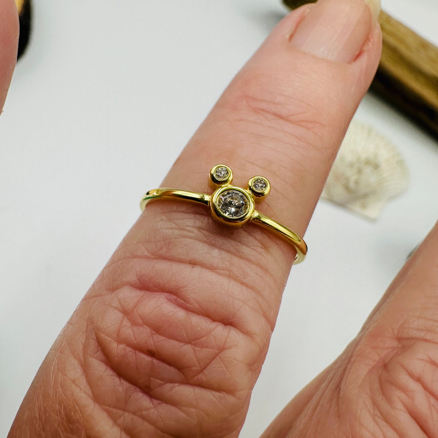 CZ Gold Plated Sterling Silver Micky Mouse Ring, Mouse Ring