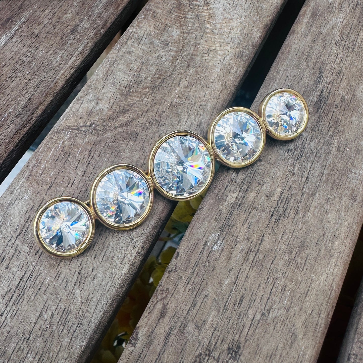 Vintage Large Rivoli Headlight Rhinestone Bar Brooch-Clear Crystal Estate Piece