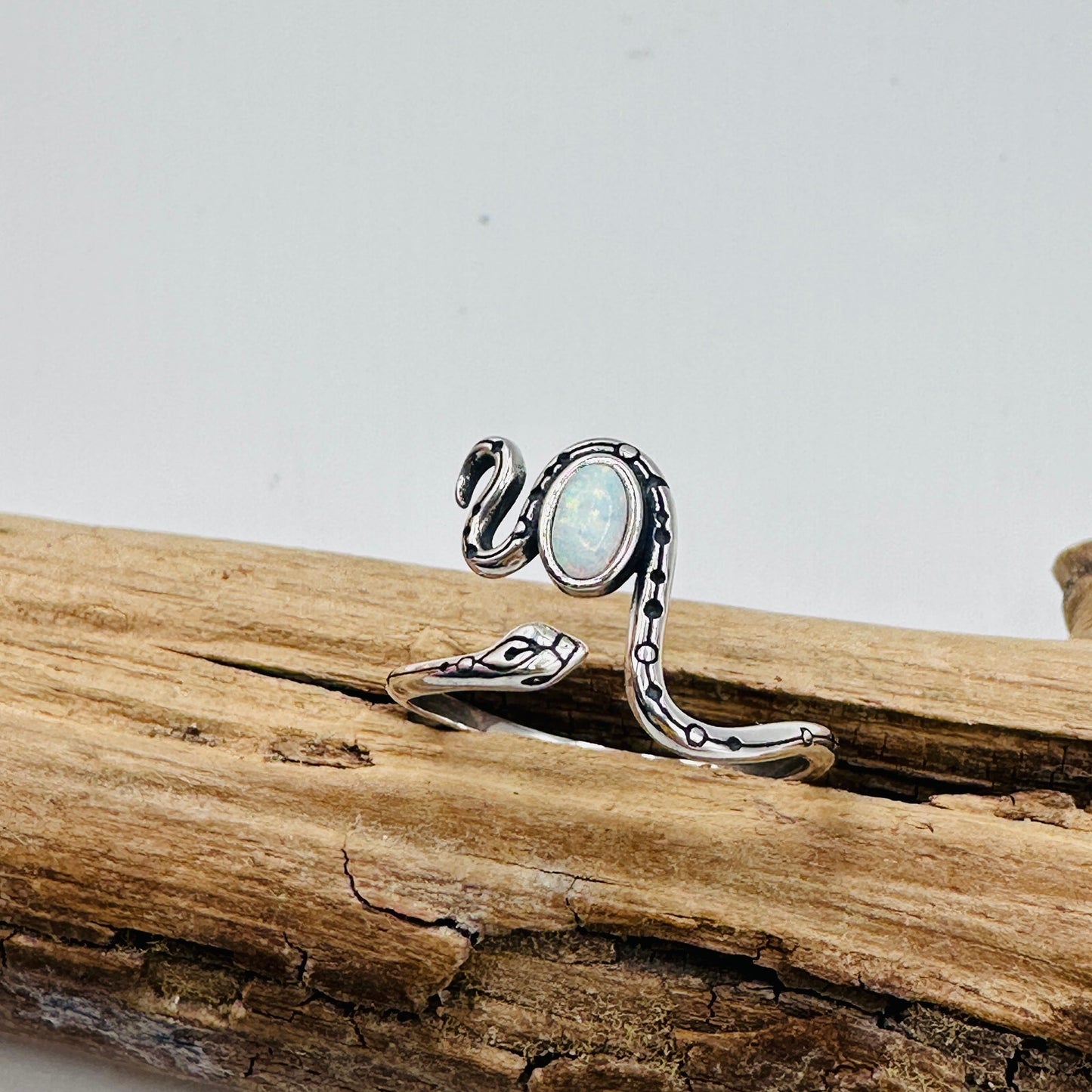 Lab Opal Snake Ring Sterling Silver