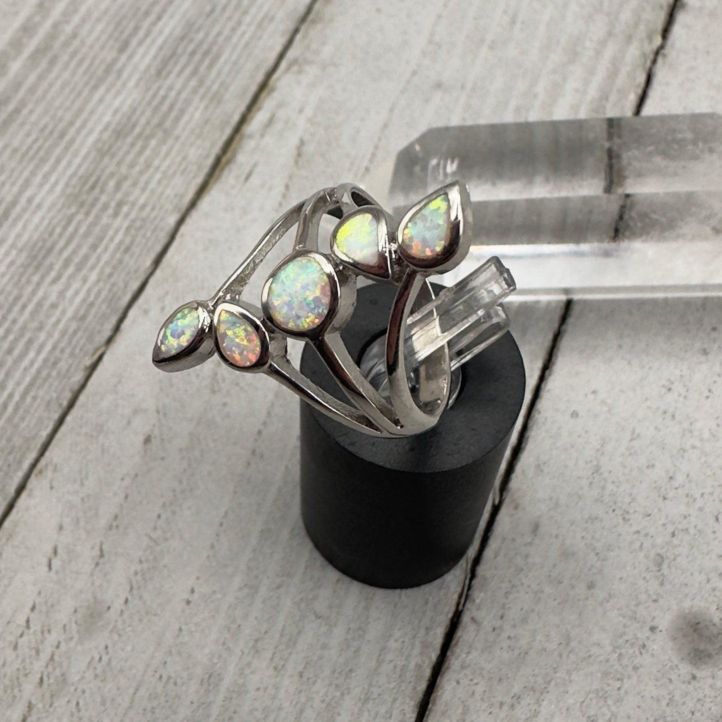 Sterling Silver Lab Opal Ring Size 8