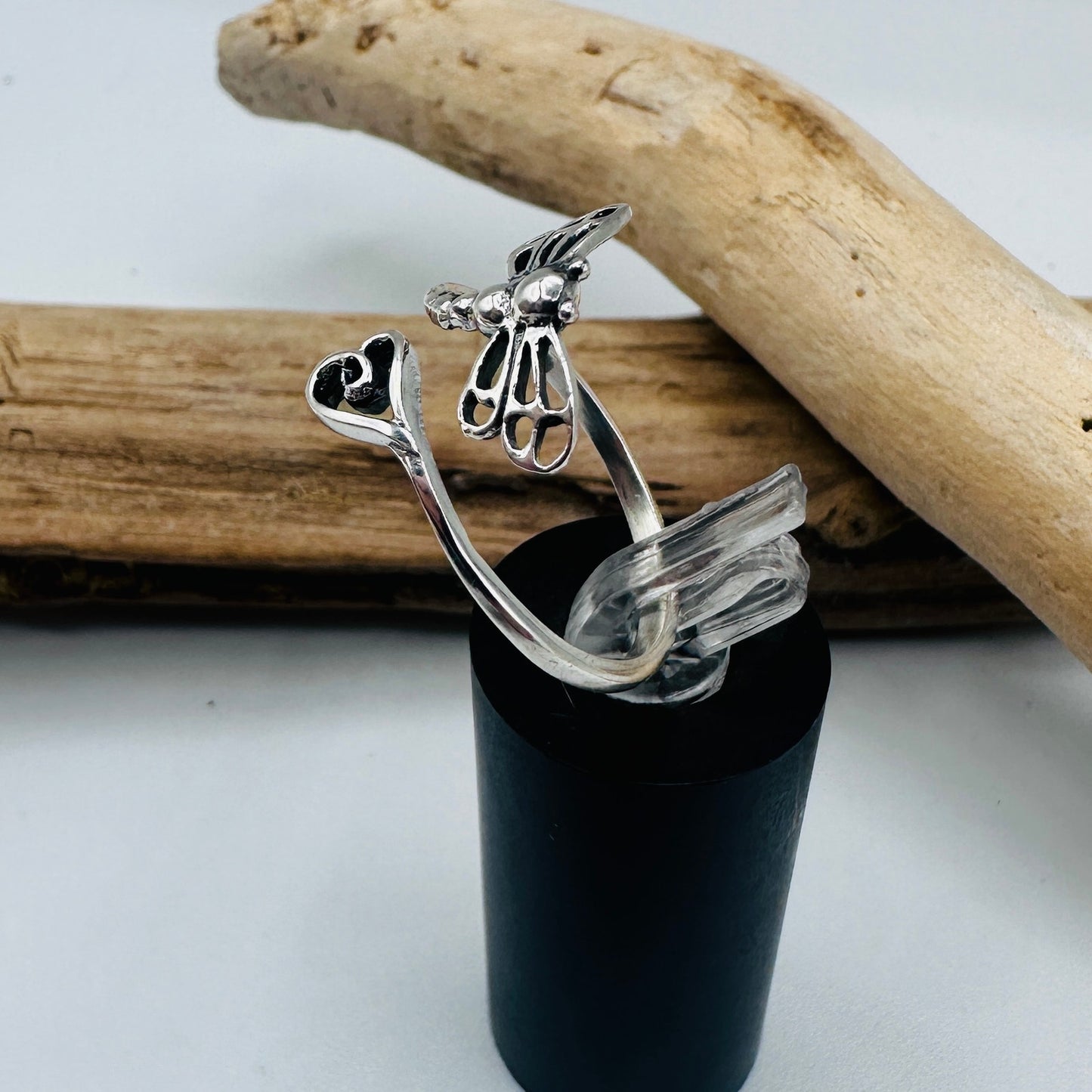 Dragonfly Heart Sterling Silver Ring, Oxidized