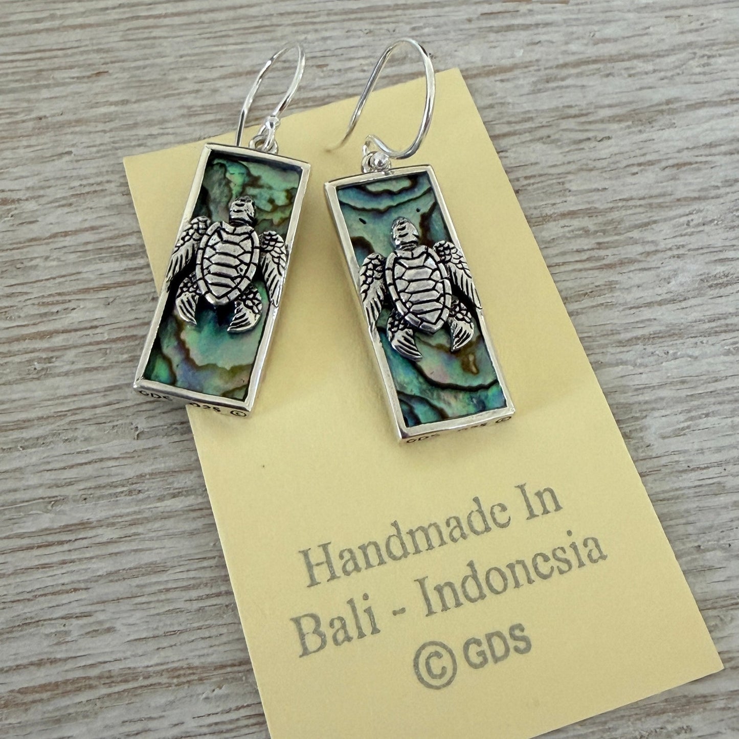 Sterling Silver Abalone Sea Turtle Earrings-Rectangle