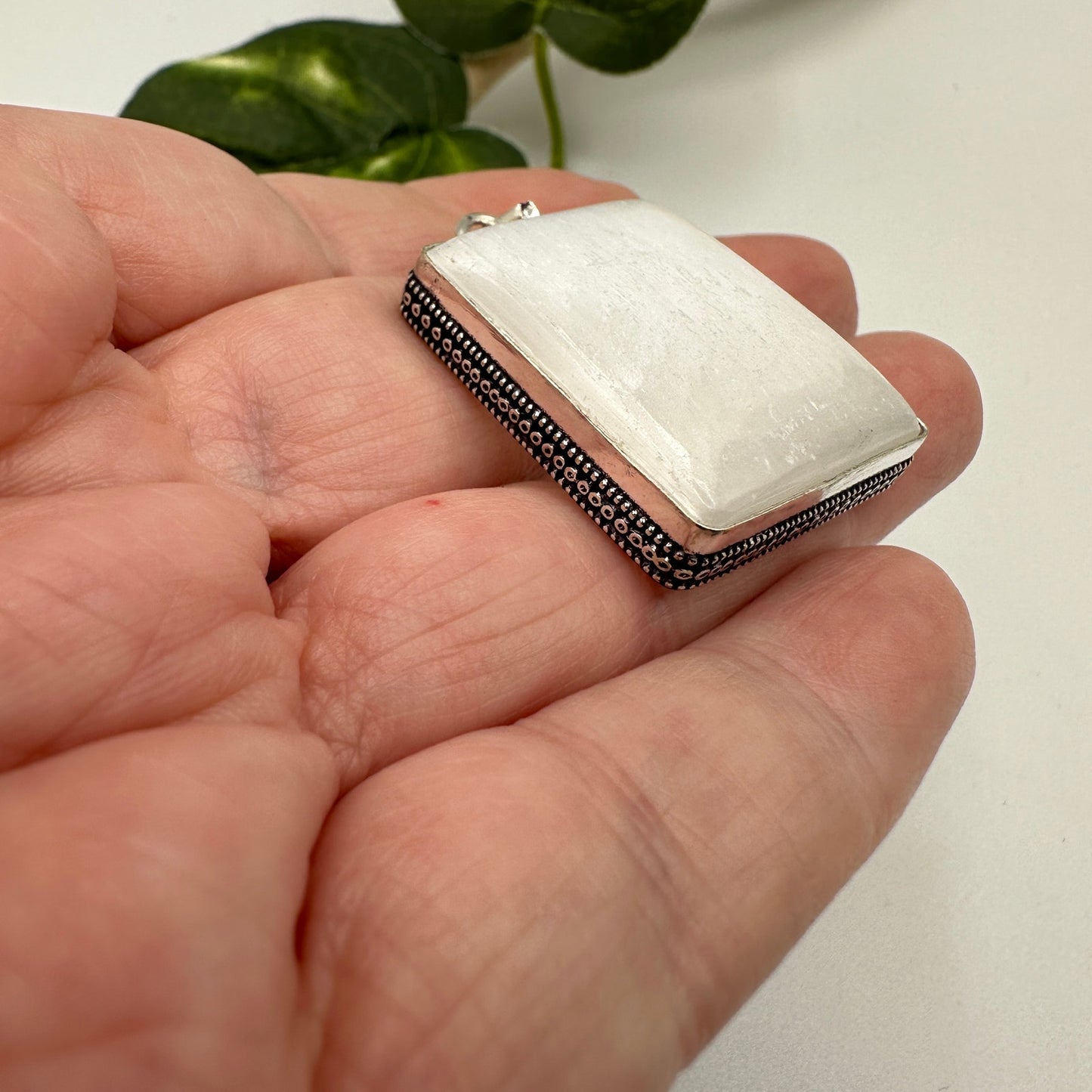 Natural Selenite Pendant 925 Sterling Silver Overlay