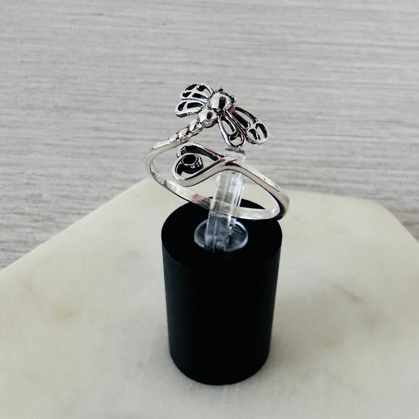 Dragonfly Heart Sterling Silver Ring, Oxidized