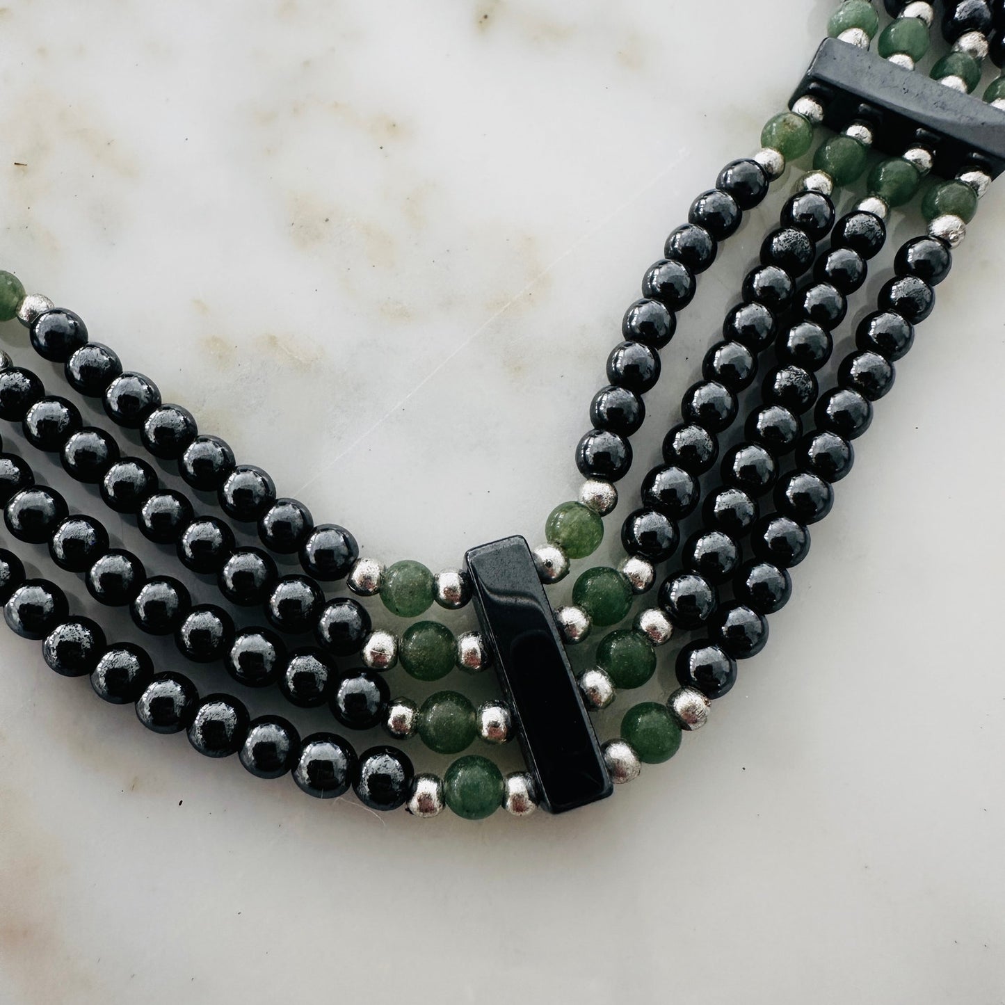 Vintage Hematite & Green Beaded Statement Necklace