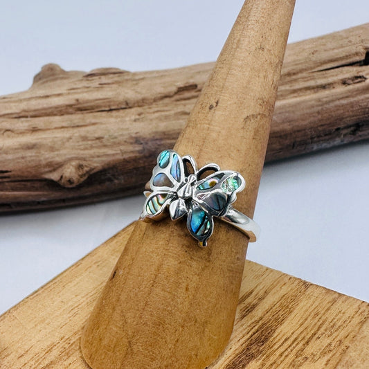 Abalone Butterfly Sterling Silver Ring