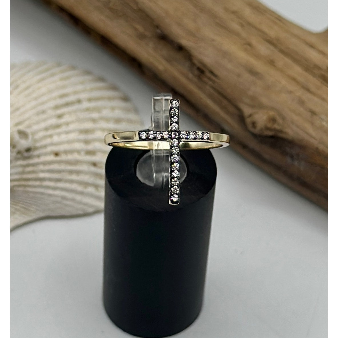 Gold Plated Sterling Silver CZ Cross Ring Size 9