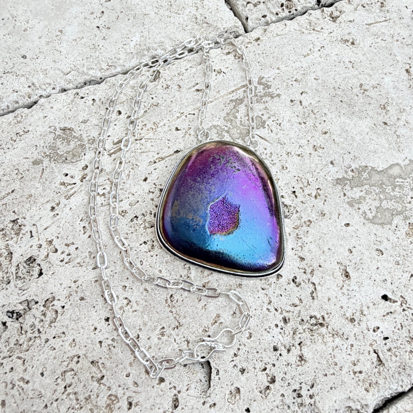 Peacock Aura Druzy Pendant 925 Silver Overlay