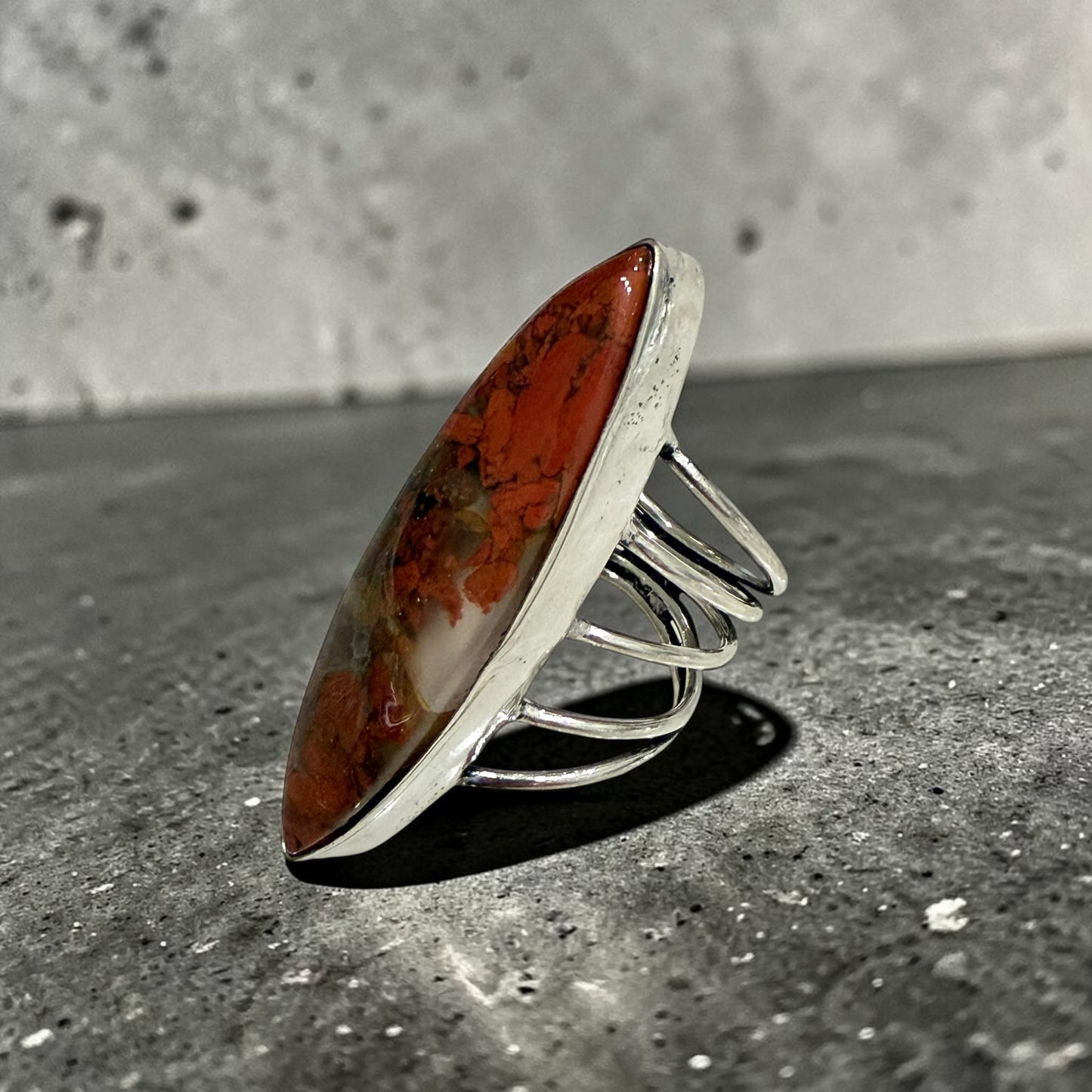 Marquise Red Jasper Ring 925 Silver Plated Boho Statement Ring Size 8